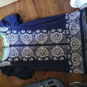 Akemi + Kin, Blue, White, and Green Puff Sleeve Dress , Size S
